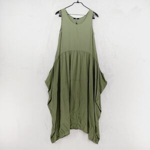 NEW Carla G Olive Green Silk Blend Asymmetrical Draped Sleeveless Dress P435